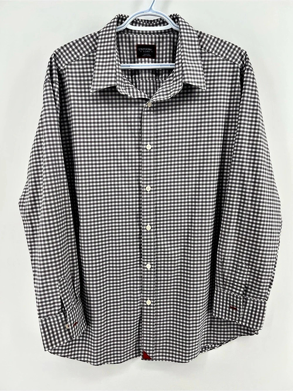 UNTUCKit Gray & White Gingham 100% Cotton Button Down Men's XL Shirt